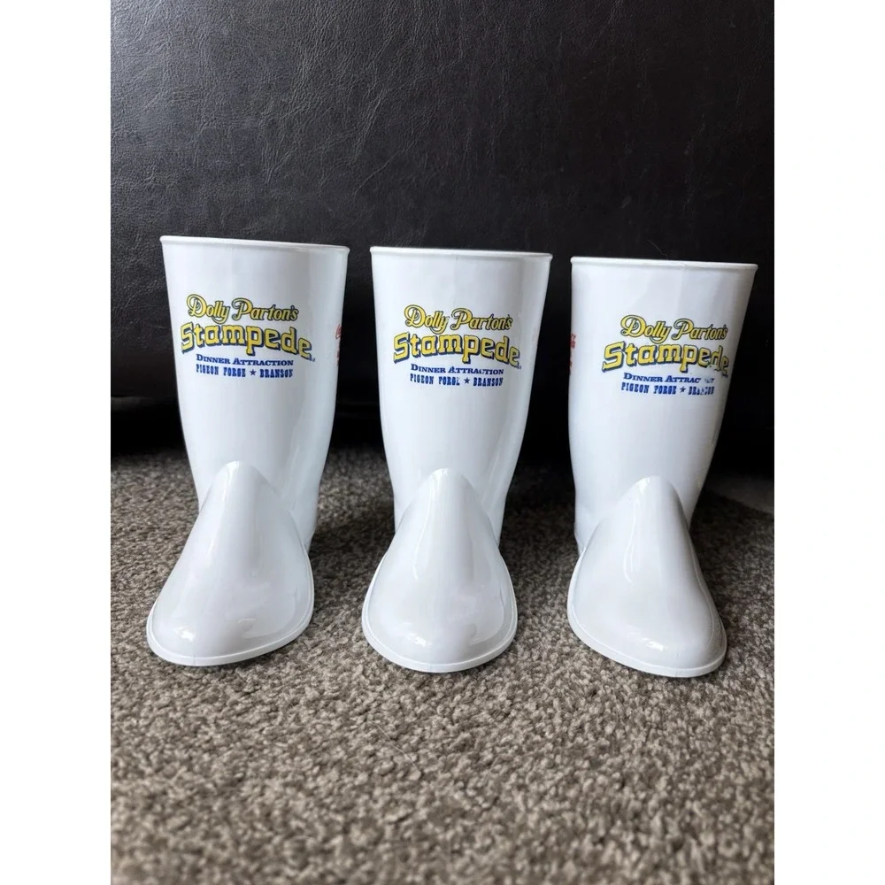 3 Lot Dolly Parton's Dixie Stampede Plastic Souvenir Boot Cup Mug Coca Cola 2019